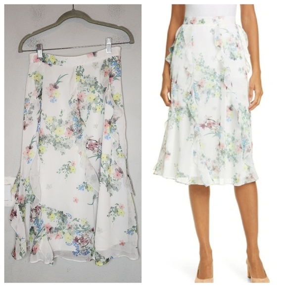 Ted Baker Dresses & Skirts - Ted Baker Lurissa Floral-Printed Ruffle Mini Skirt Ivory Size 4 (Ted Size 1)